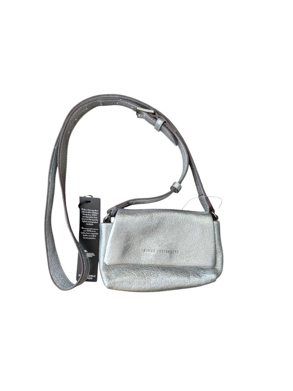 Aimee Kestenberg Silver Pebble Leather Crossbody Bag Adjustable Strap Compact De
